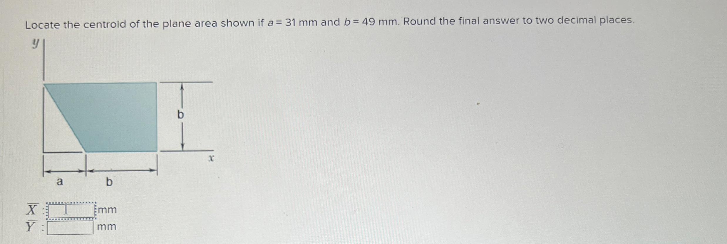 Locate the centroid of the plane area shown if a