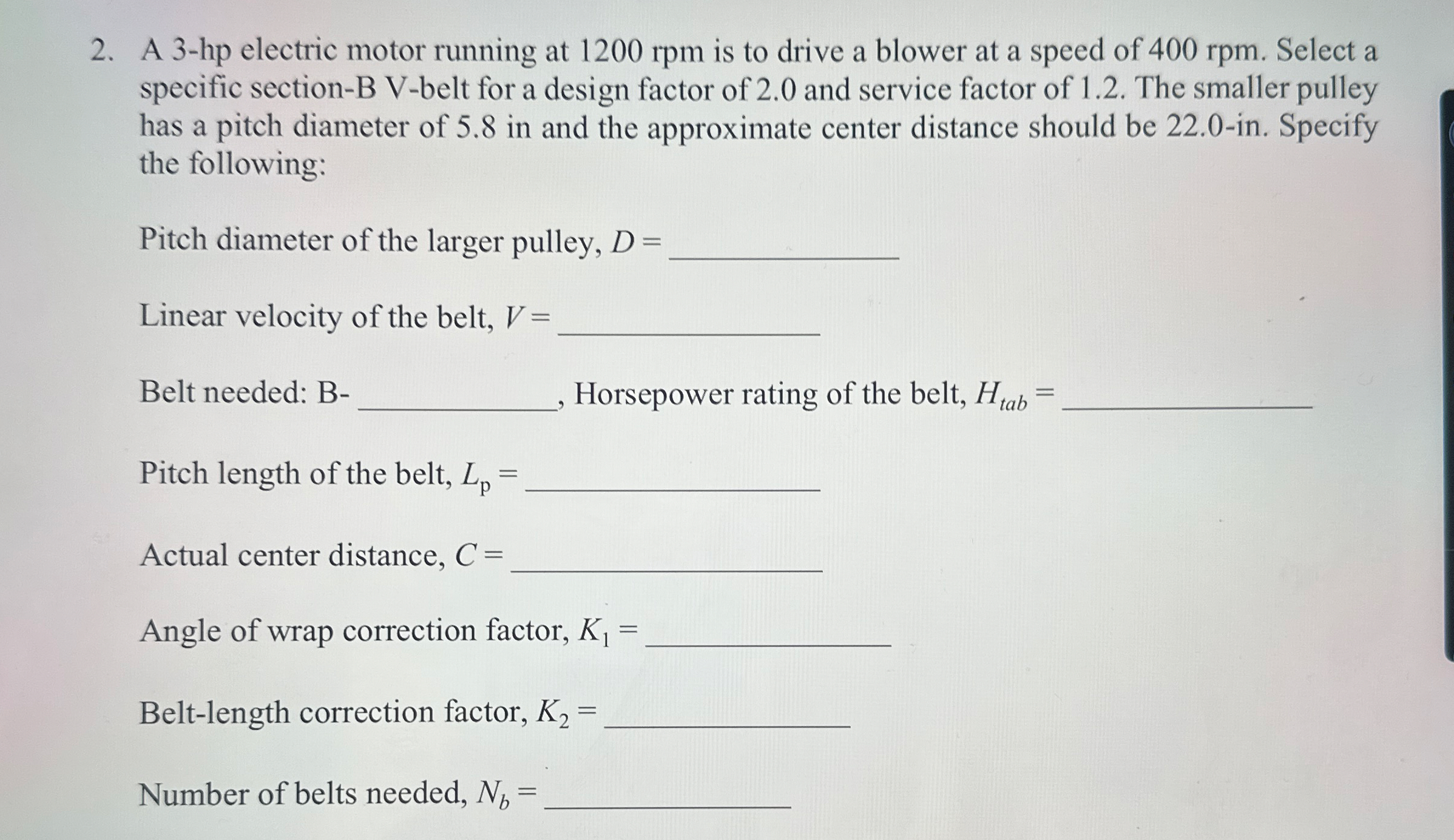 A 3 - hp electric motor running at 1 2 0 0 rpm is