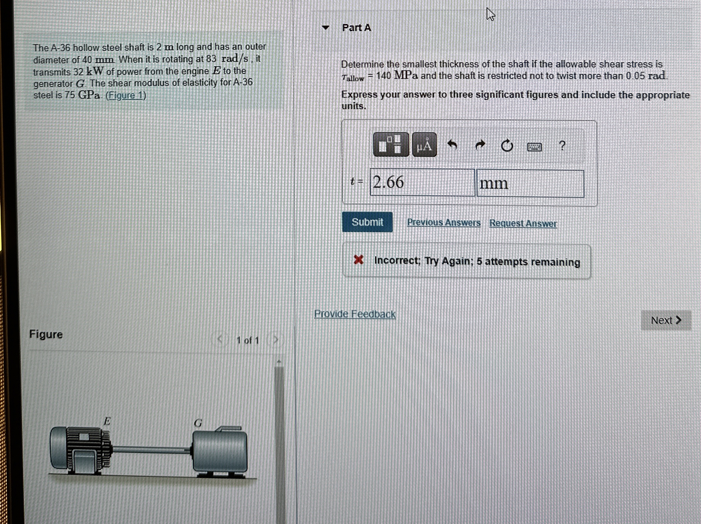 Part A The A - 3 6 hollow steel shaft is 2 m long