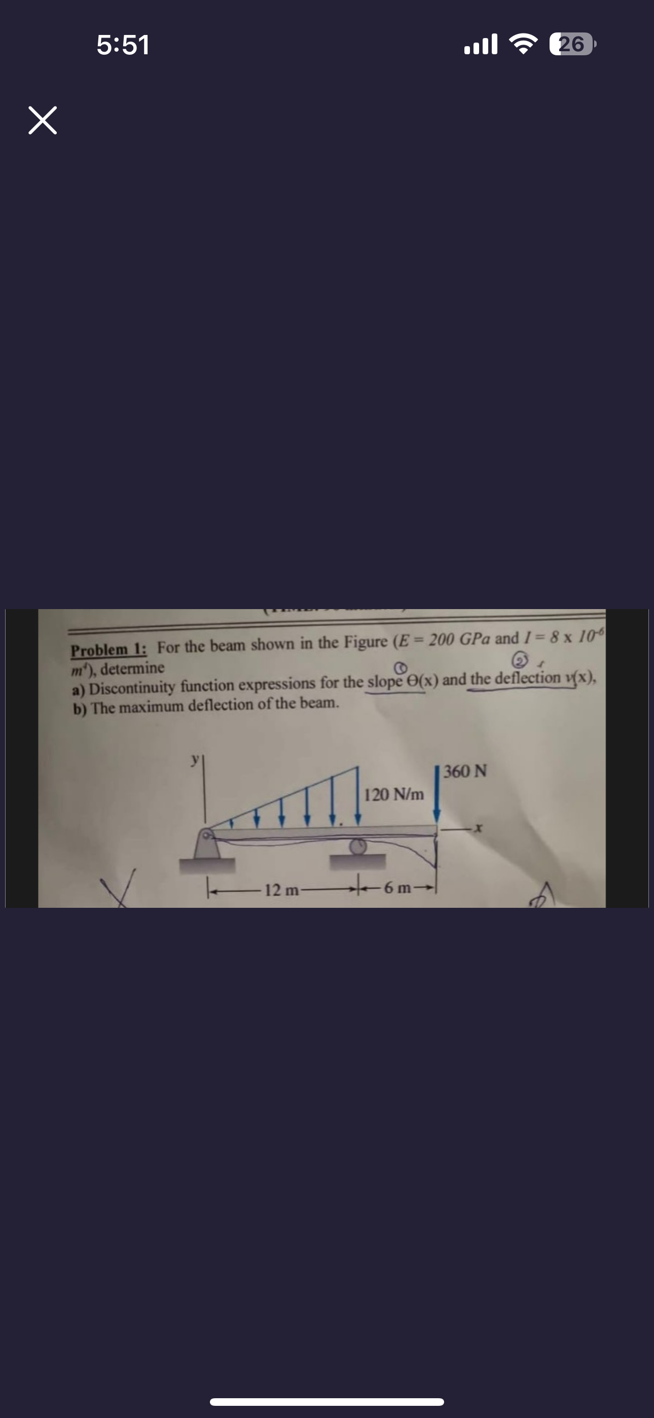 5 : 5 1 * 2 6 x Problem 1 : For the beam shown in