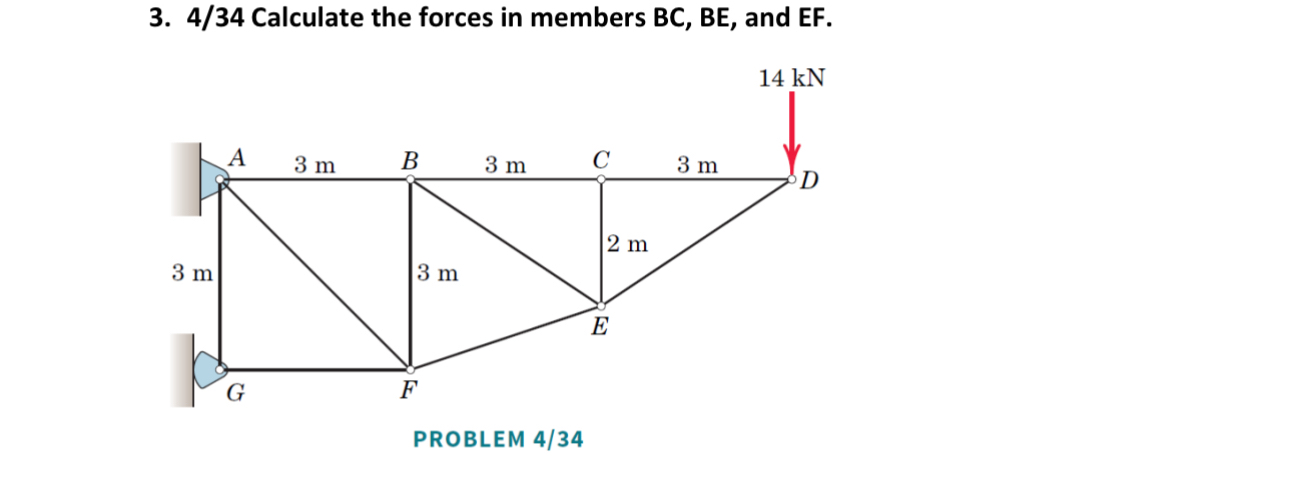 4 3 4 Calculate the forces in members B C , B E ,