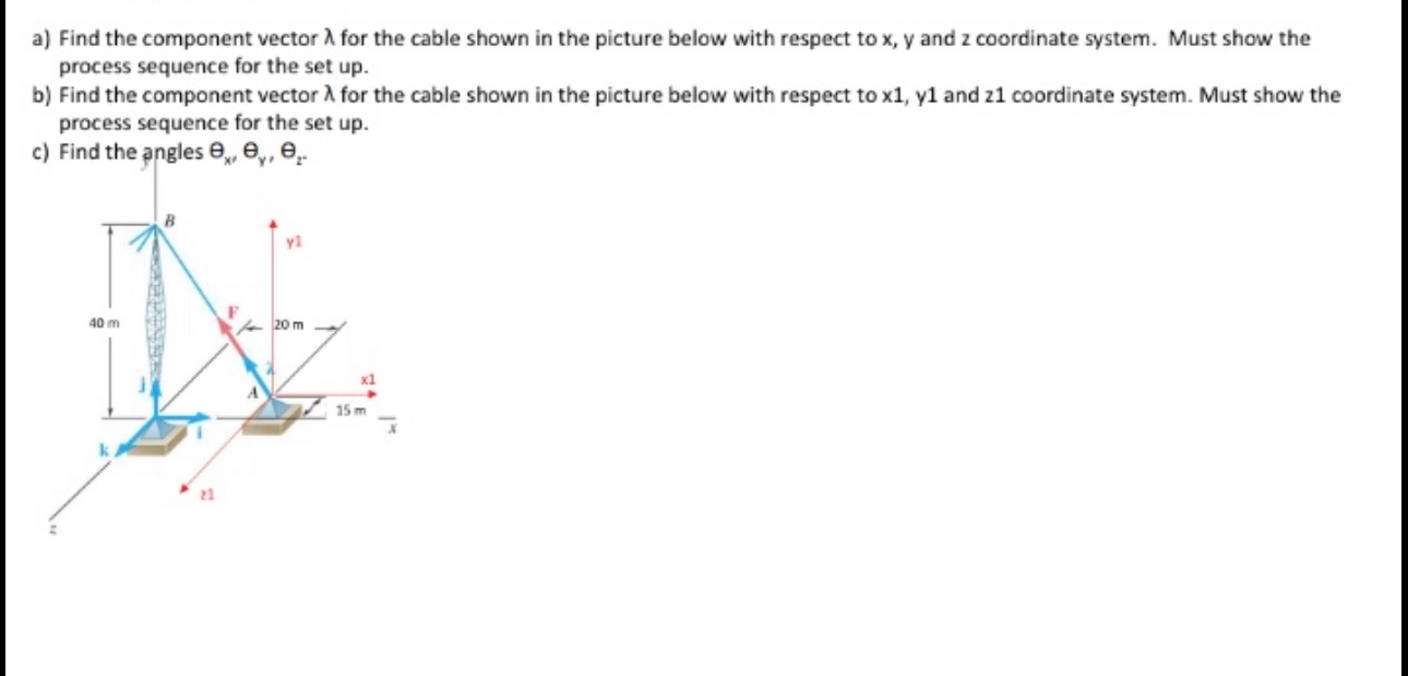 a ) Find the component vector for the cable shown