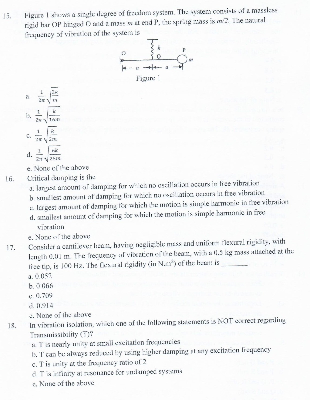 Figure 1 shows a single degree of freedom system.