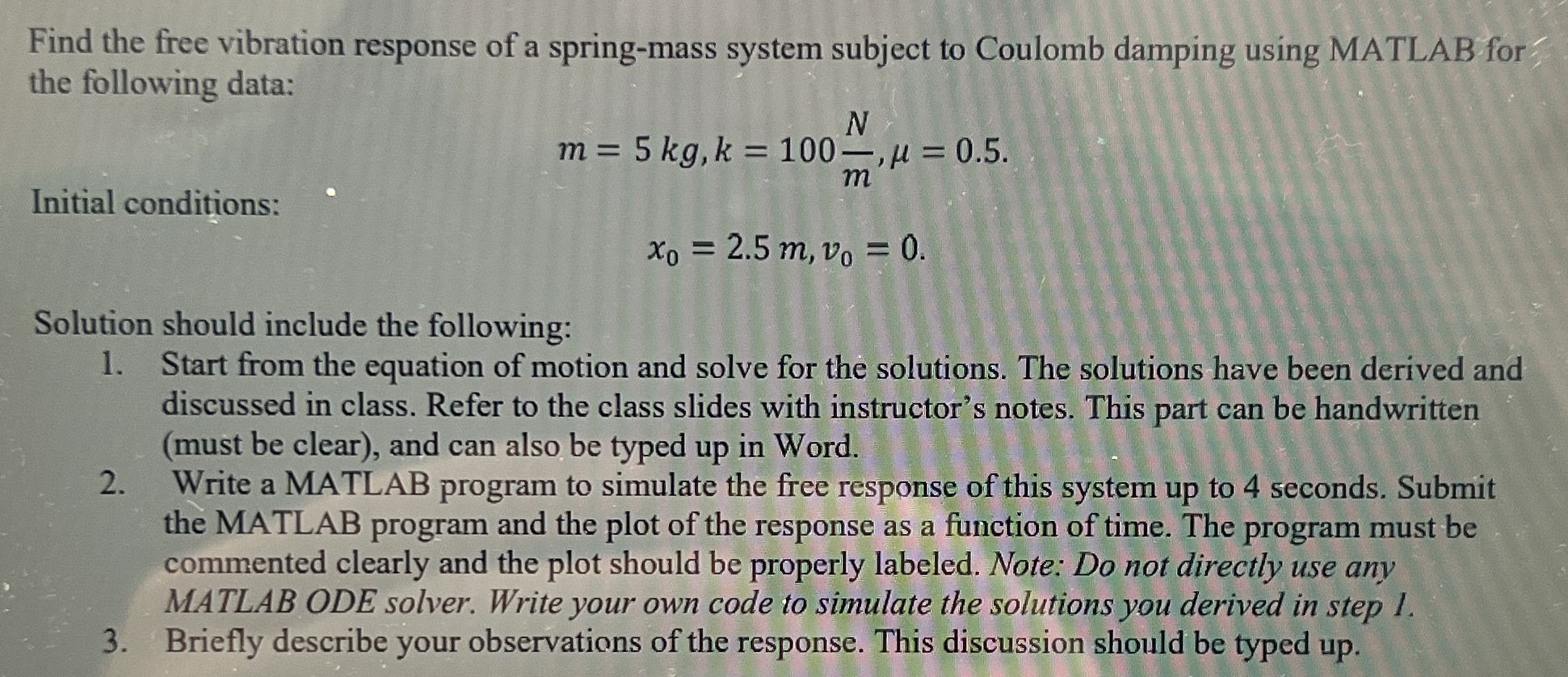 Find the free vibration response of a spring -