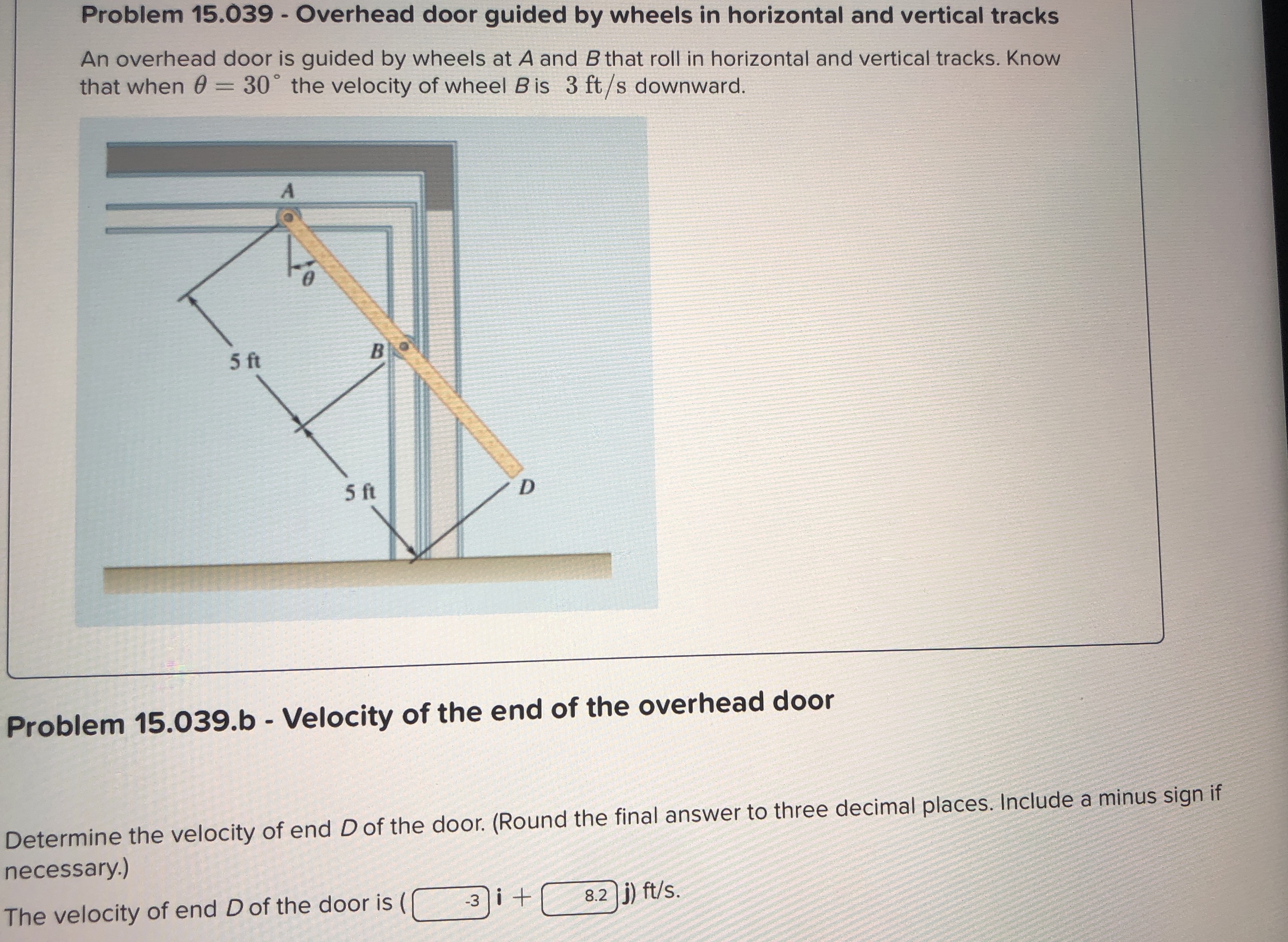 Problem 1 5 . 0 3 9 - Overhead door guided by