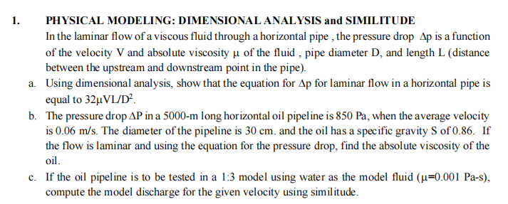1 . PHYSICAL MODELING: DIMENSIONAL ANALYSIS and