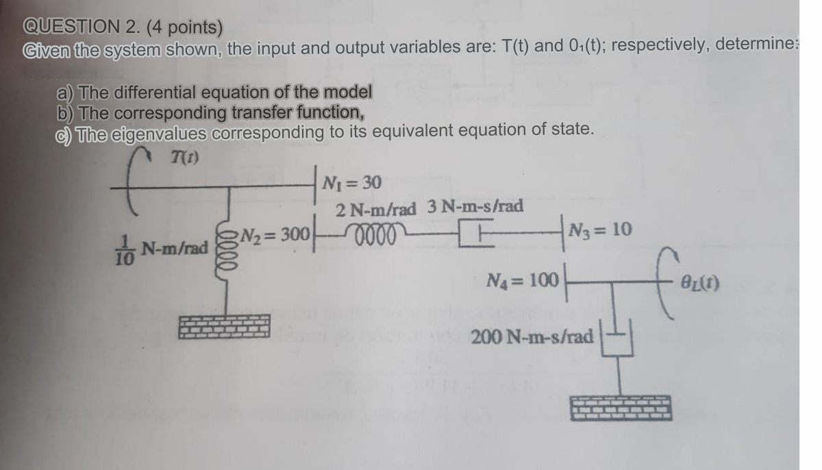 QUESTION 2 . ( 4 points ) Given the system shown,