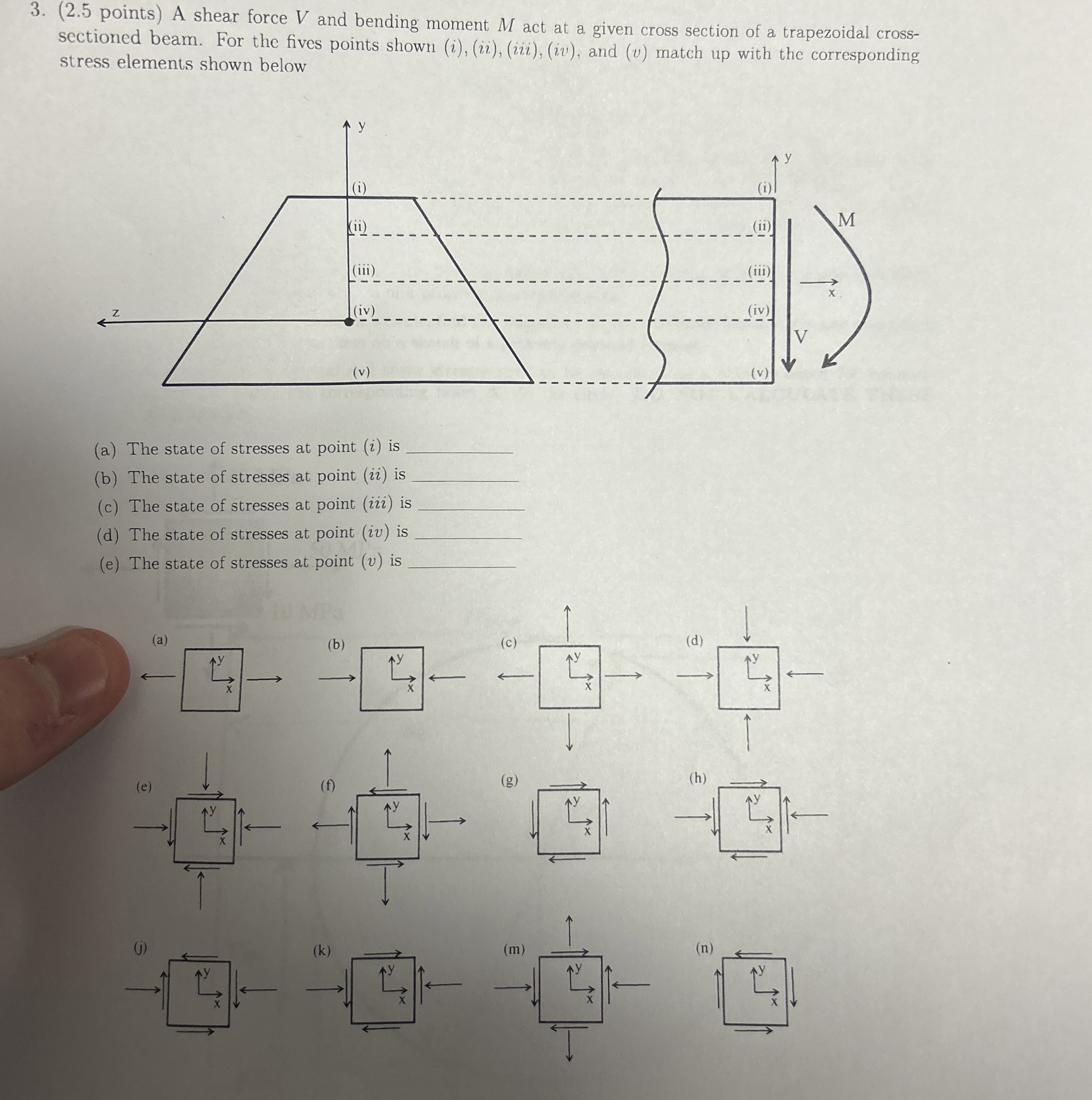 ( 2 . 5 points ) A shear force V and bending