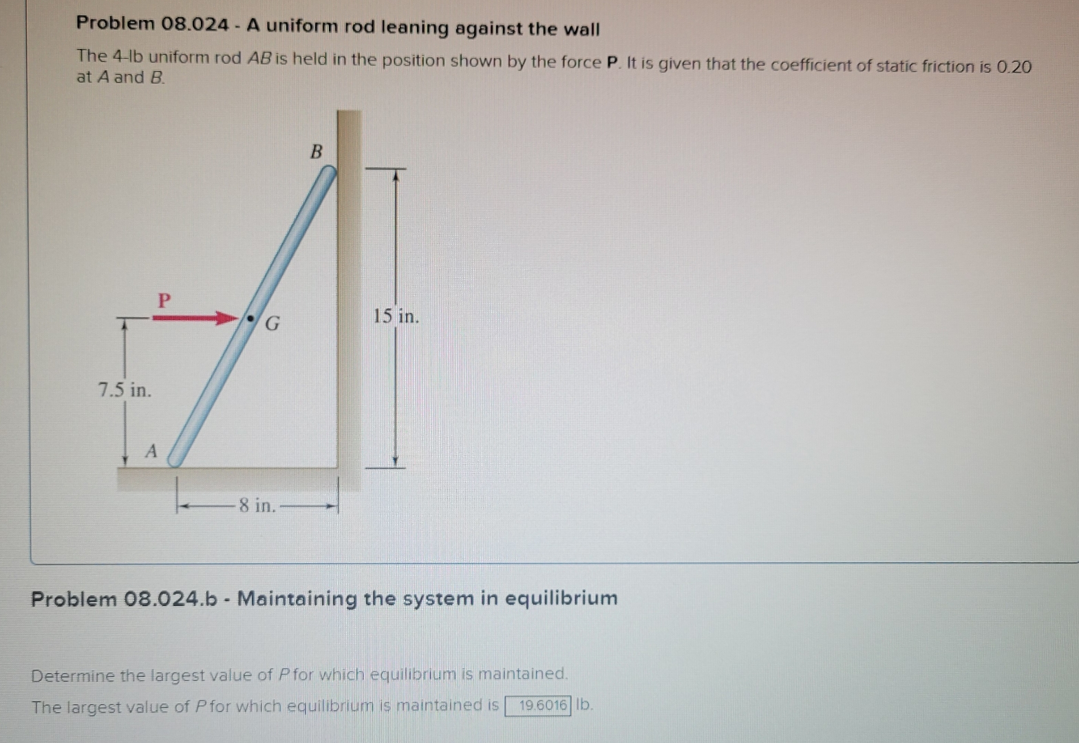 Problem 0 8 . 0 2 4 - A uniform rod leaning