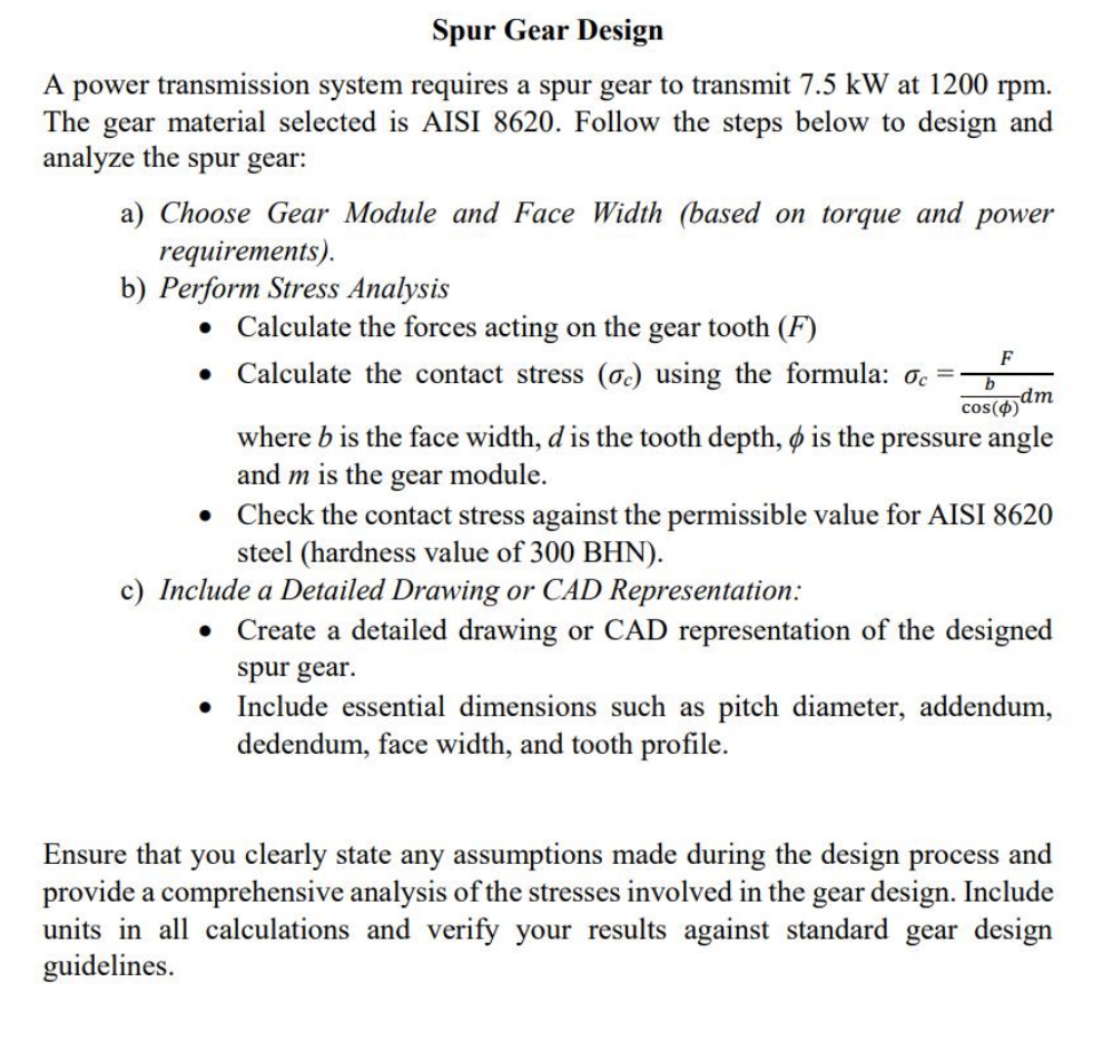 Spur Gear Design A power transmission system
