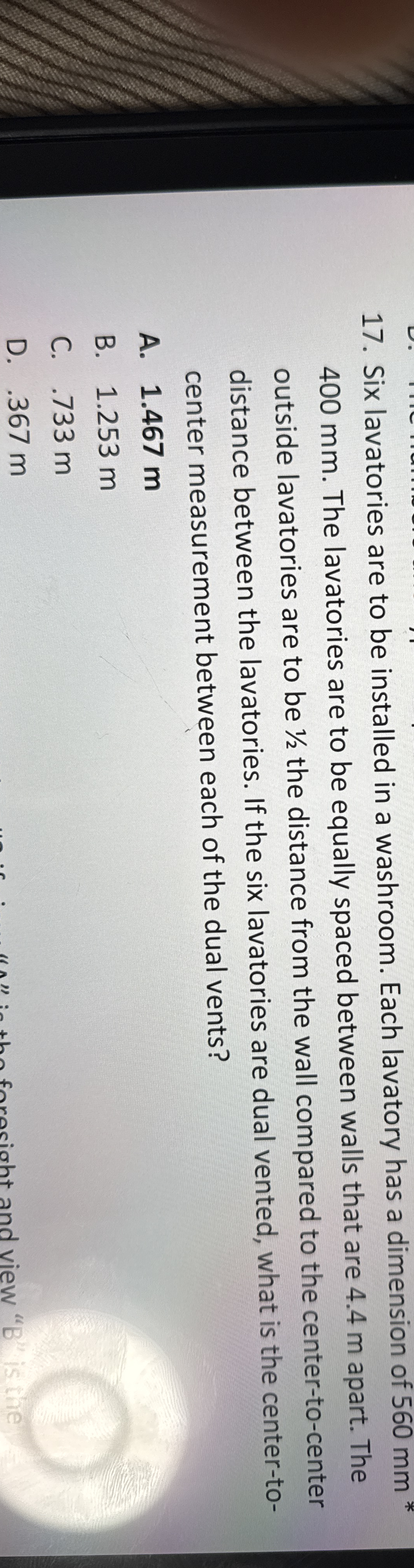 Six lavatories are to be installed in a washroom.