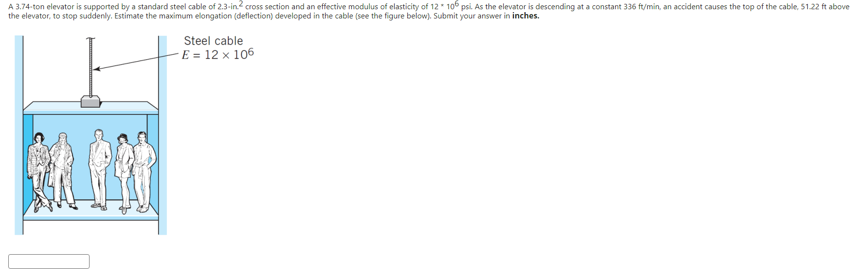 A 3 . 7 4 - ton elevator is supported by a