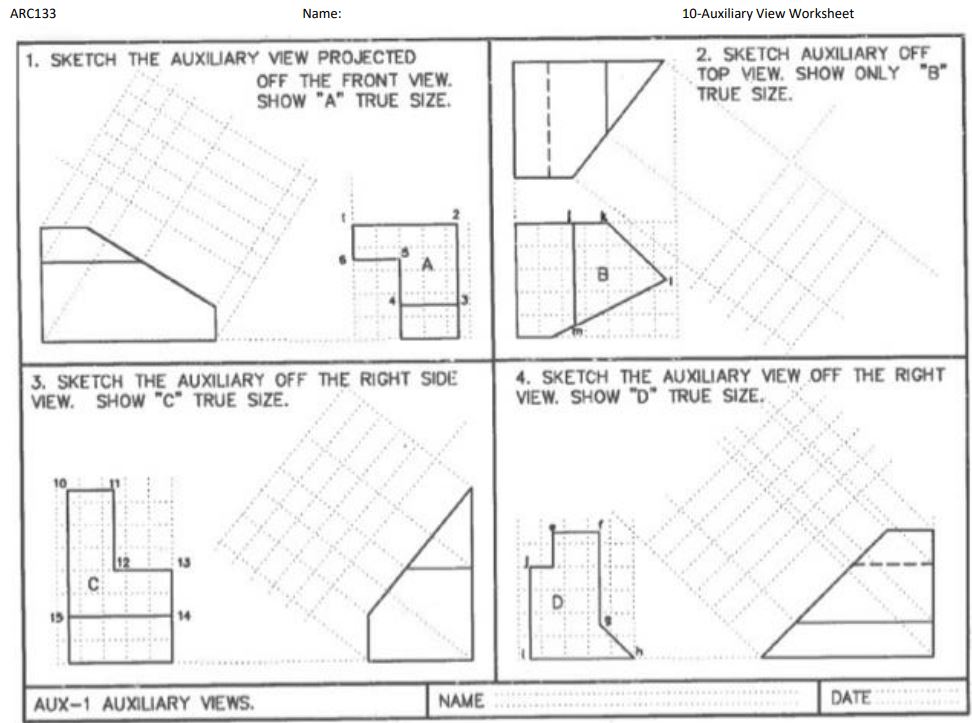 please sketch the auxiliray view in graph paper