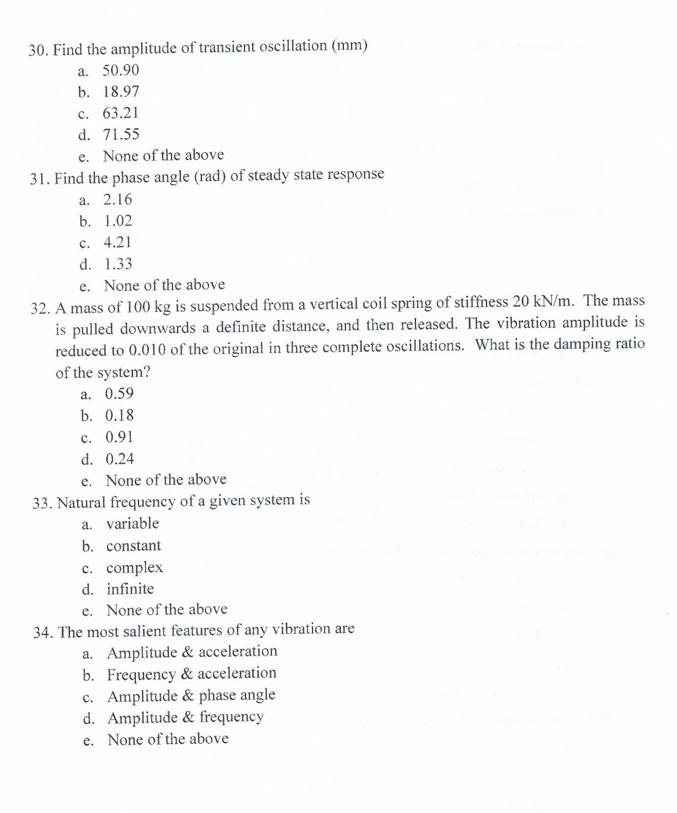 Find the amplitude of transient oscillation ( mm