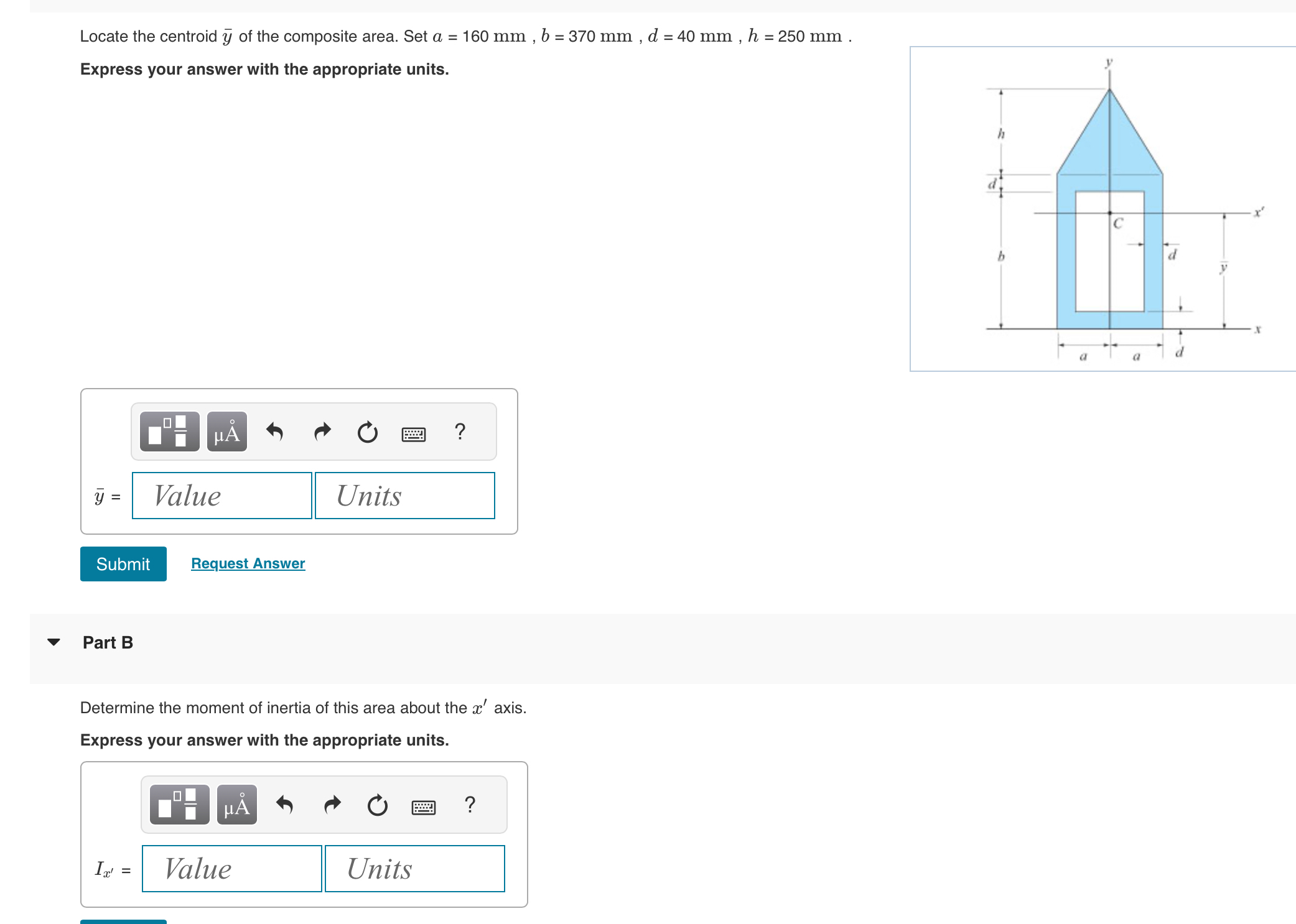 Locate the centroid ? b a r ( y ) of the