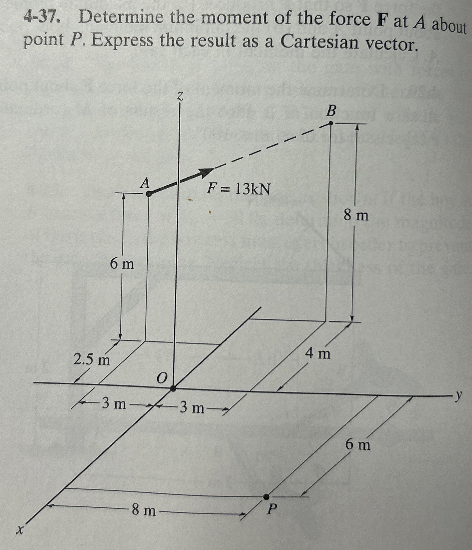 4 - 3 7 . Determine the moment of the force F at