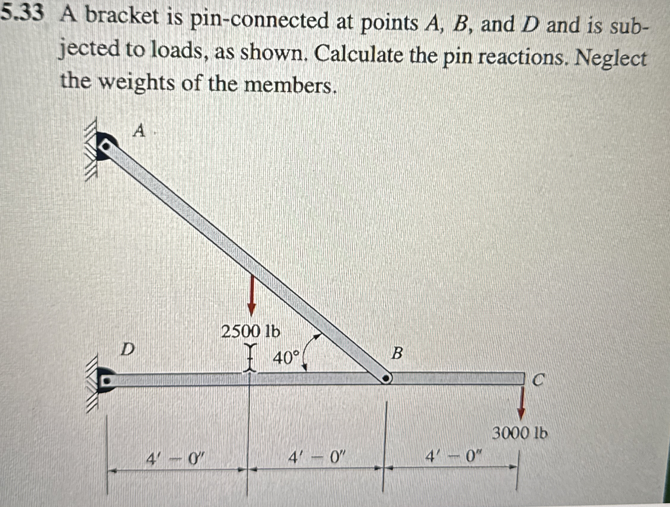 5 . 3 3 A bracket is pin - connected at points A