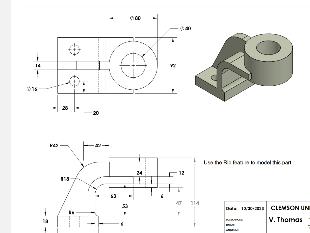 Use the Rib feature to model this part