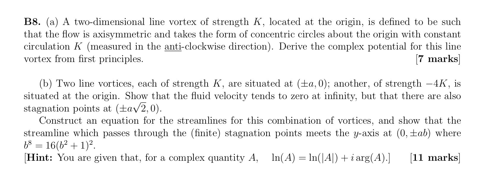 B 8 . ( a ) A two - dimensional line vortex of