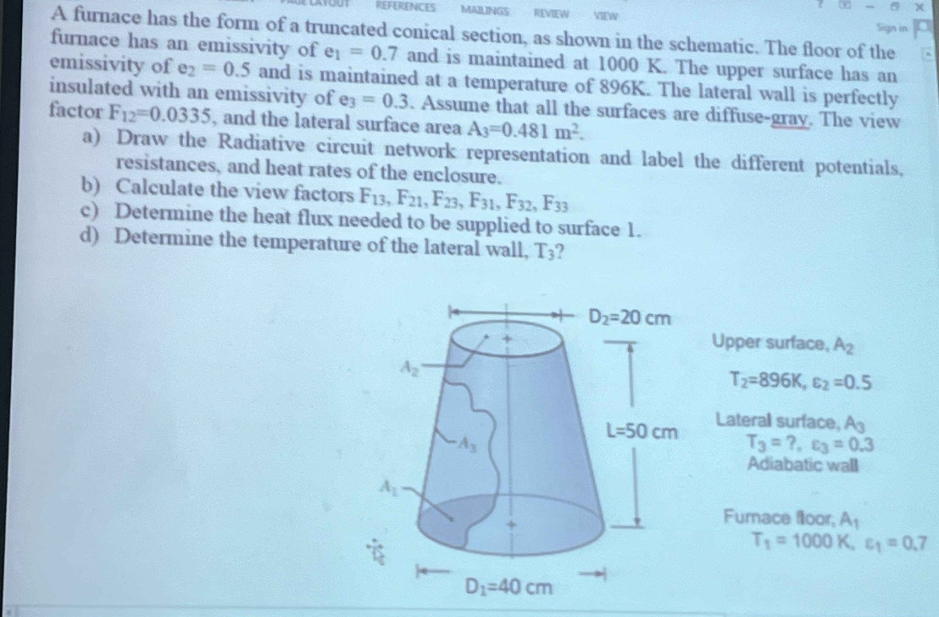 A furnace has the form of a truncated comical