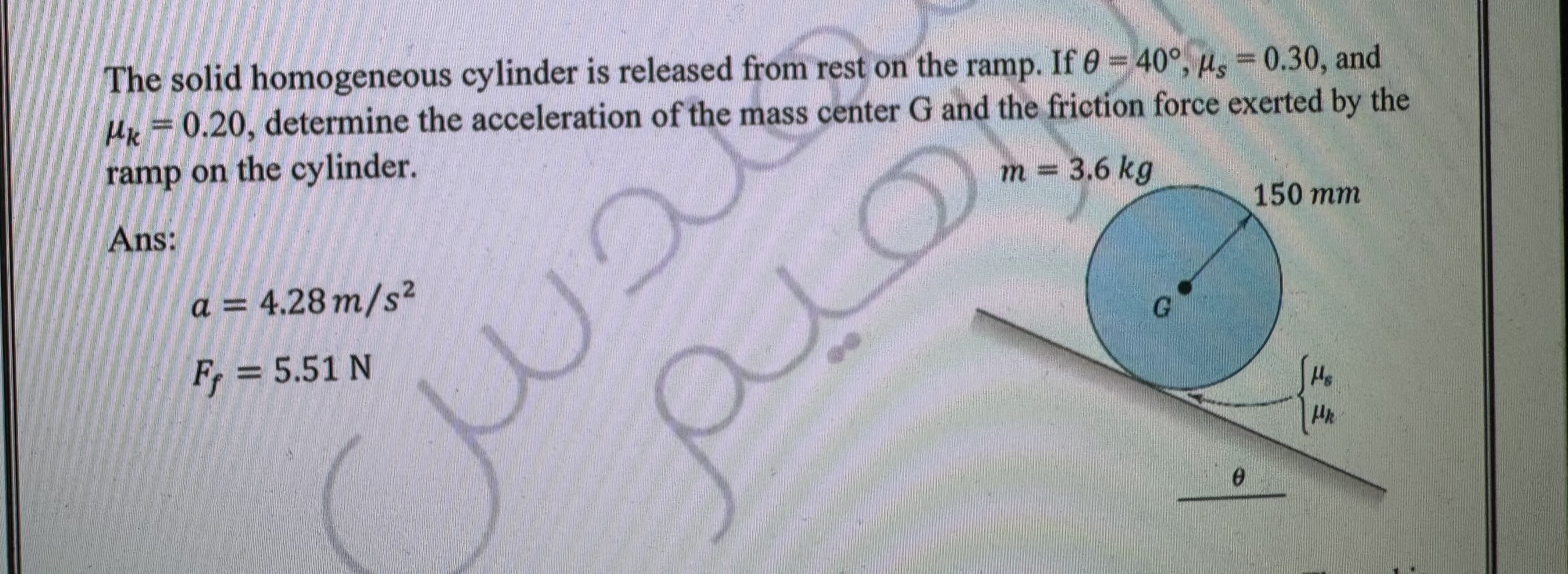 The solid homogeneous cylinder is released from