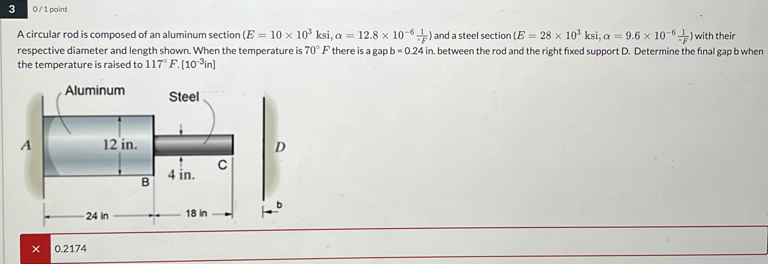 3 0 / 1 point A circular rod is composed of an