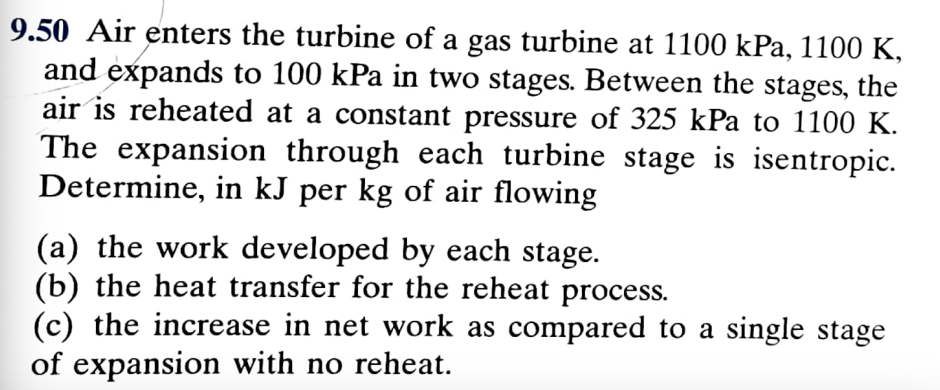 9 . 5 0 Air enters the turbine of a gas turbine