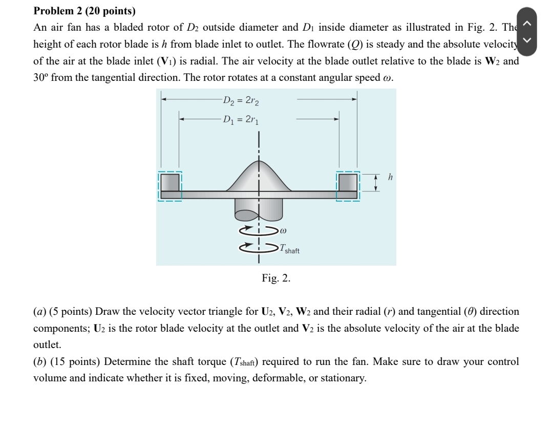 Problem 2 ( 2 0 points ) An air fan has a bladed