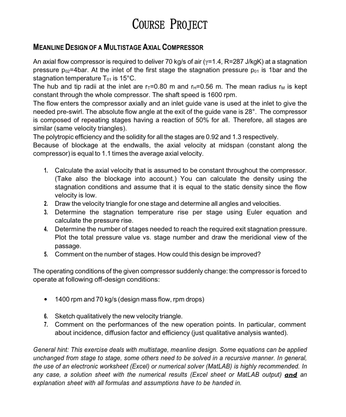 Course ProJECT Meanline Design of a Multistage