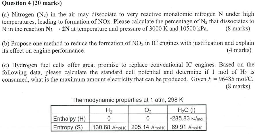Question 4 ( 2 0 marks ) ( a ) Nitrogen \ ( \