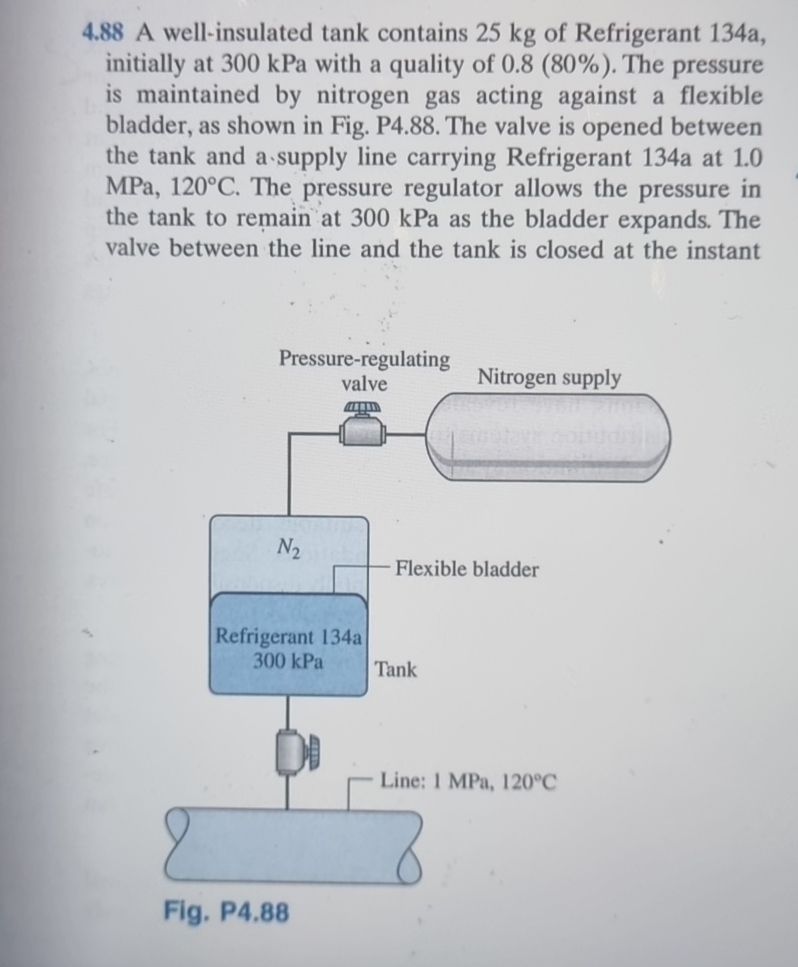 4 . 8 8 A well - insulated tank contains 2 5 kg