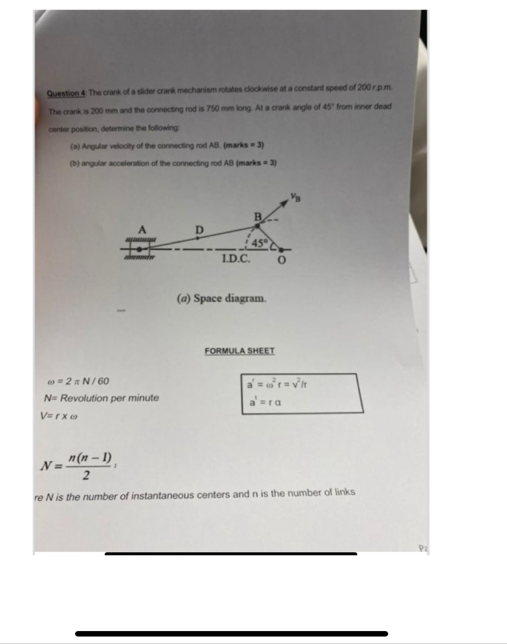 Question 4 : The crank of a slider crank