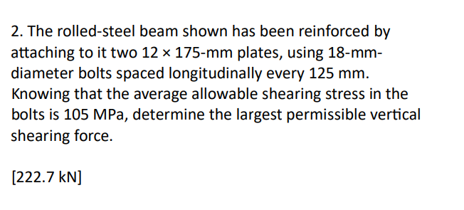 The rolled - steel beam shown has been reinforced