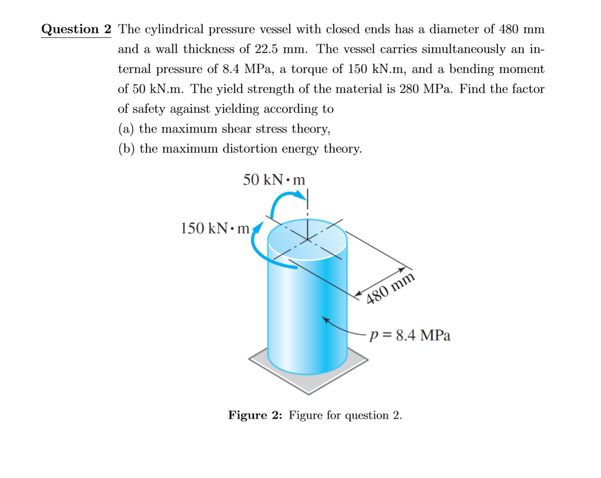 Question 2 The cylindrical pressure vessel with