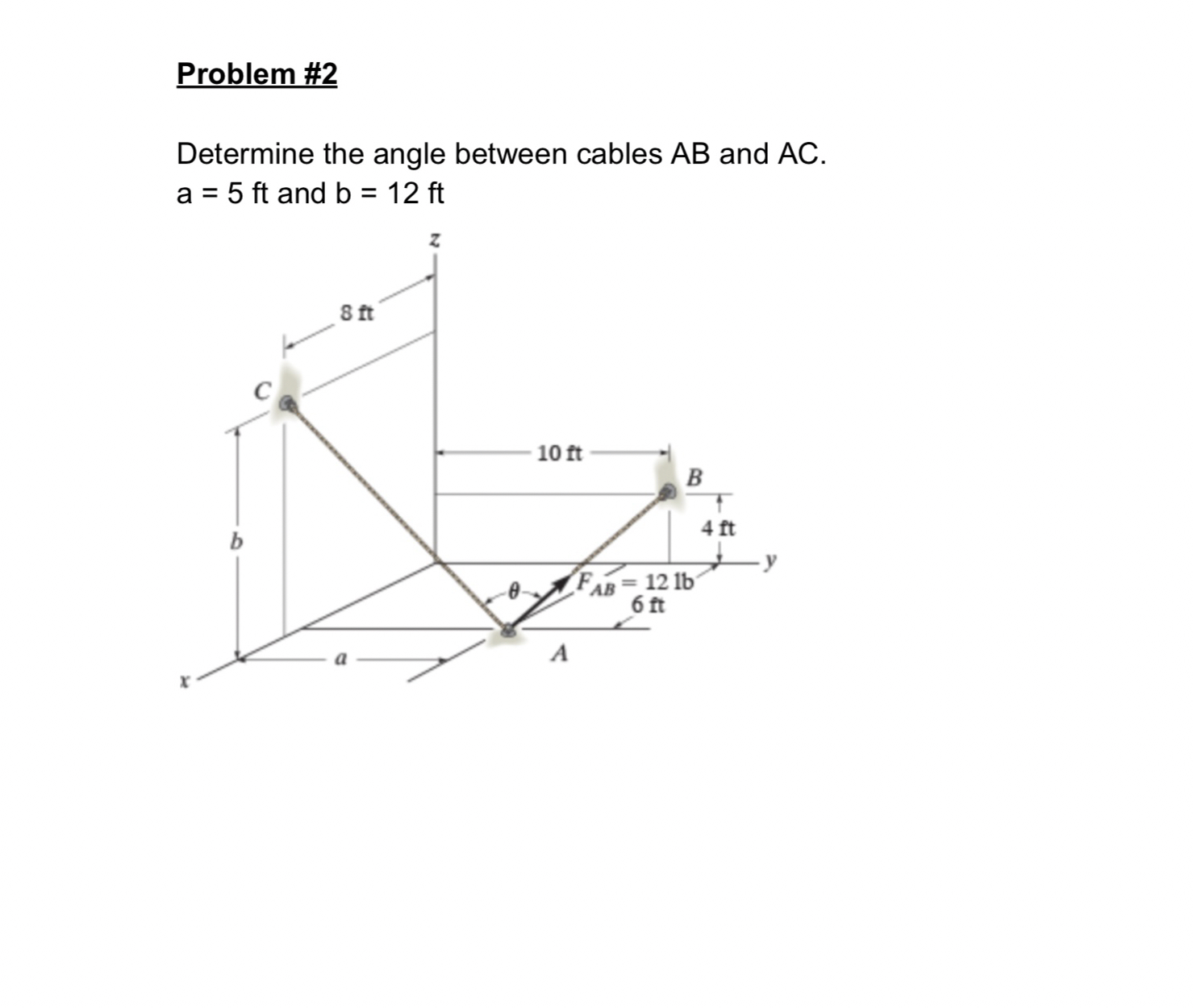 Problem # 2 Determine the angle between cables A