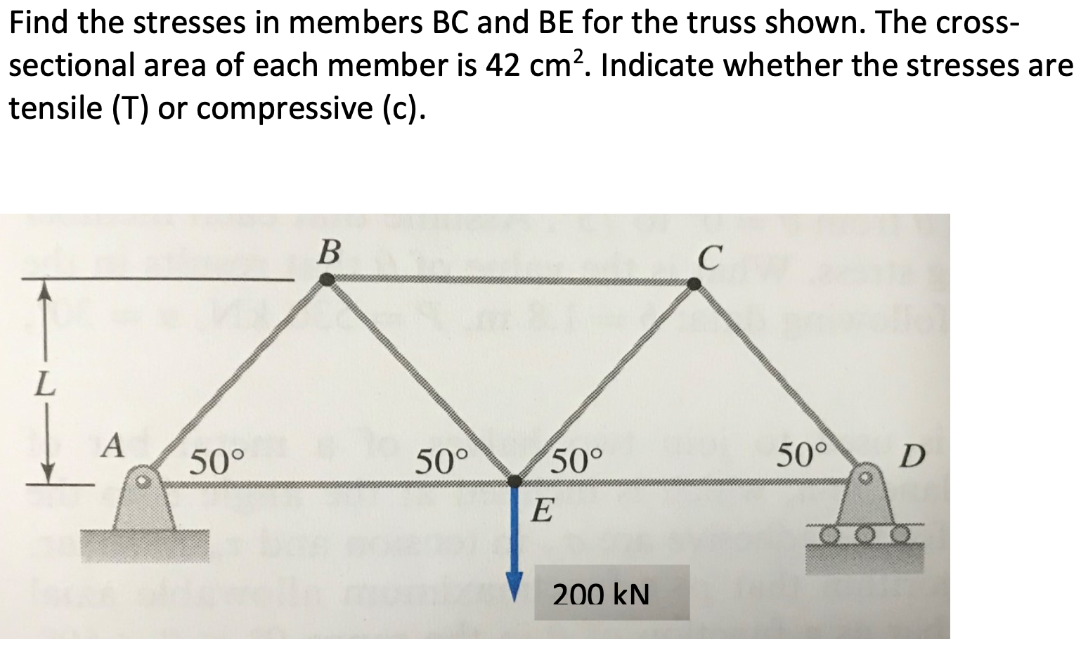 Find the stresses in members B C and B E for the