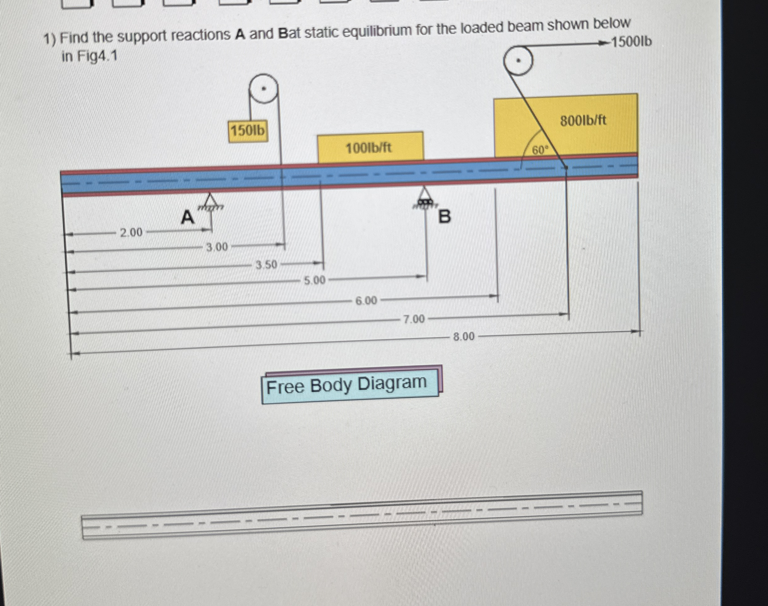 Find the support reactions A and Bat static