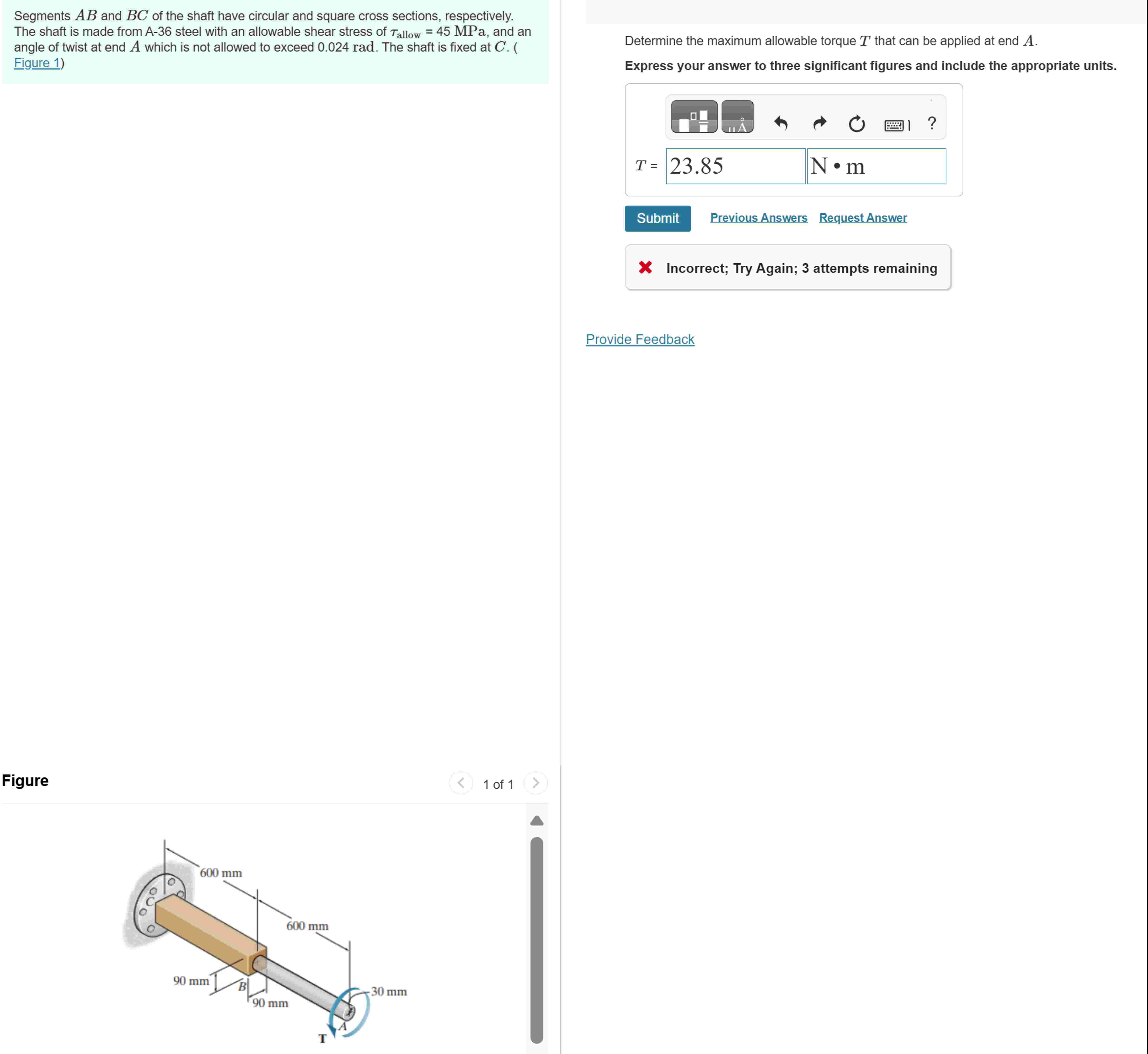 Segments ABAB and BCBC of the shaft have circular
