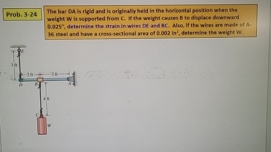 Prob. 3 - 2 4 The bar DA is rigid and is