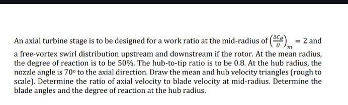 An axial turbine stage is to be designed for a