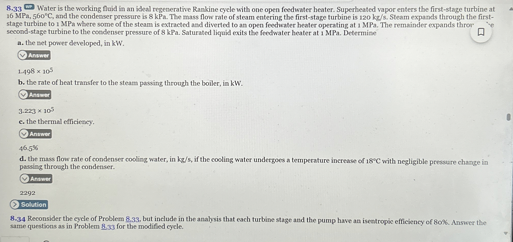 PROBLEM 8 . 3 4 PLEASE 8 . 3 3 WP Water is the