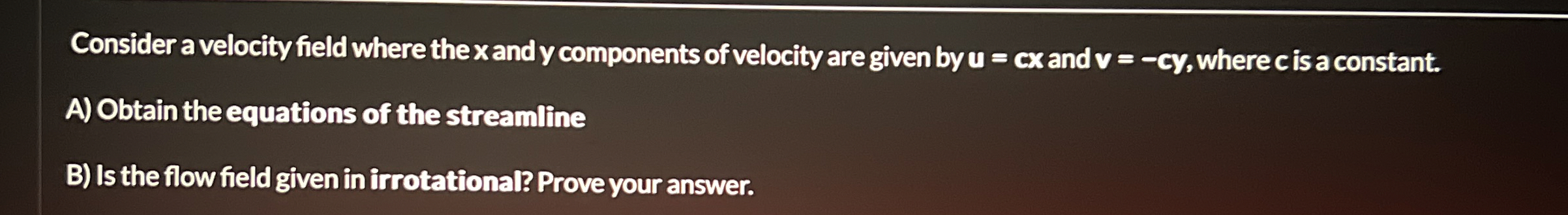Consider a velocity field where the x and y