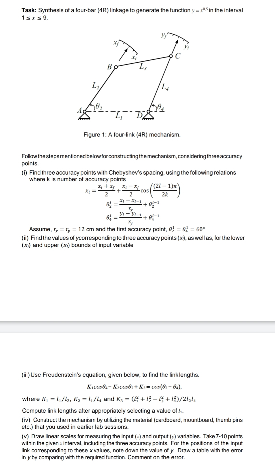 Task: Synthesis of a four - bar ( 4 R ) linkage