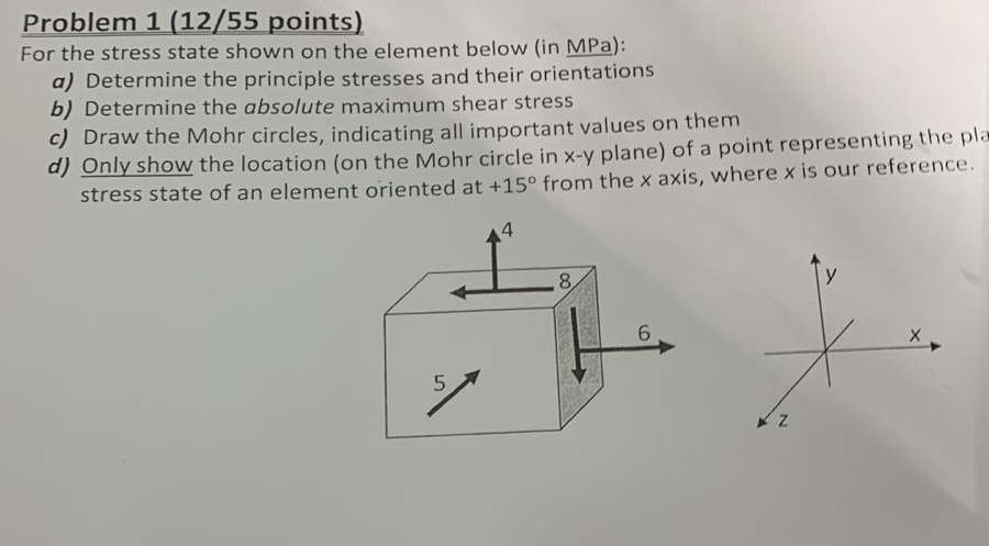 Problem 1 ( 1 2 5 5 points ) For the stress state