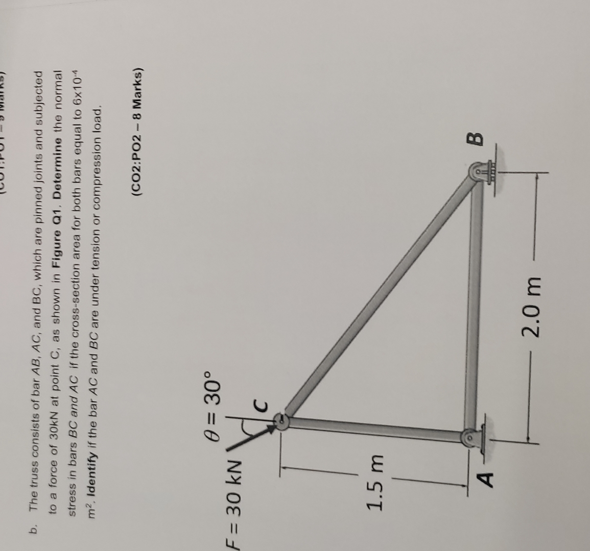 b . The truss consists of bar A B , A C , and B C
