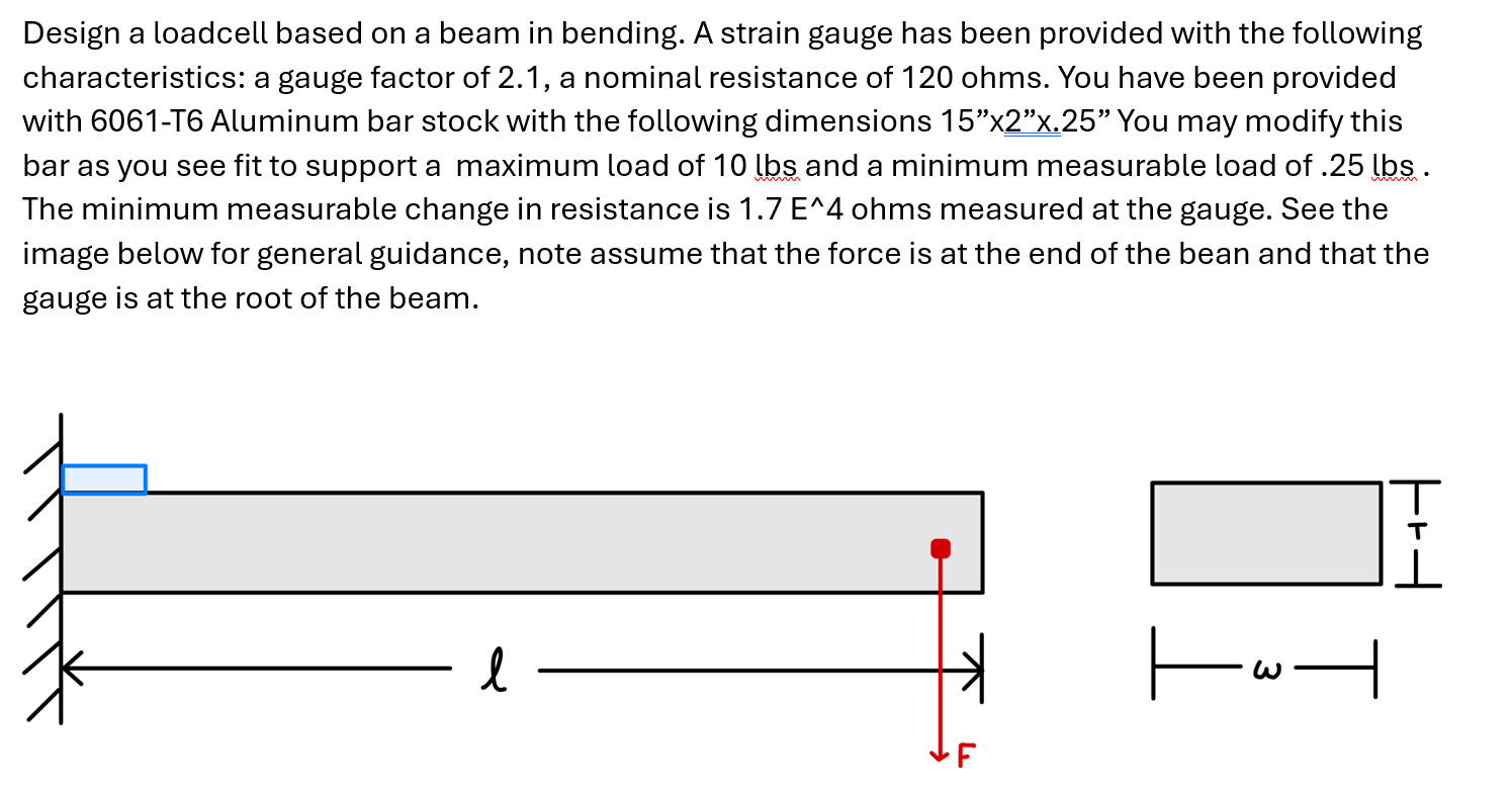 Design a loadcell based on a beam in bending. A