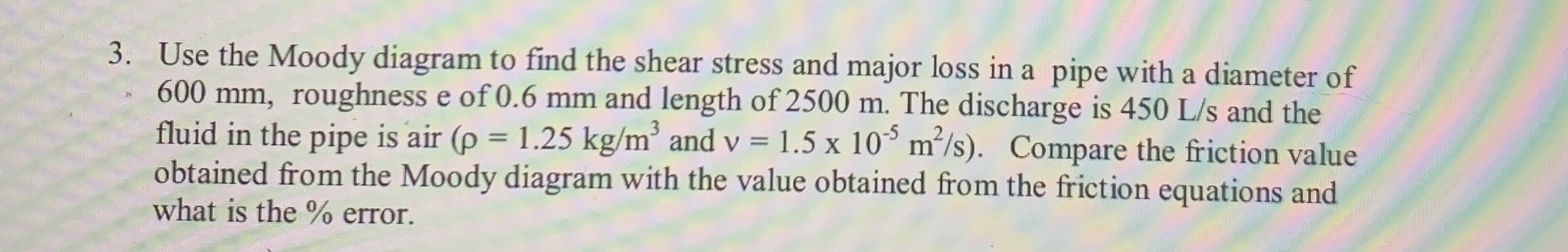 Use the Moody diagram to find the shear stress