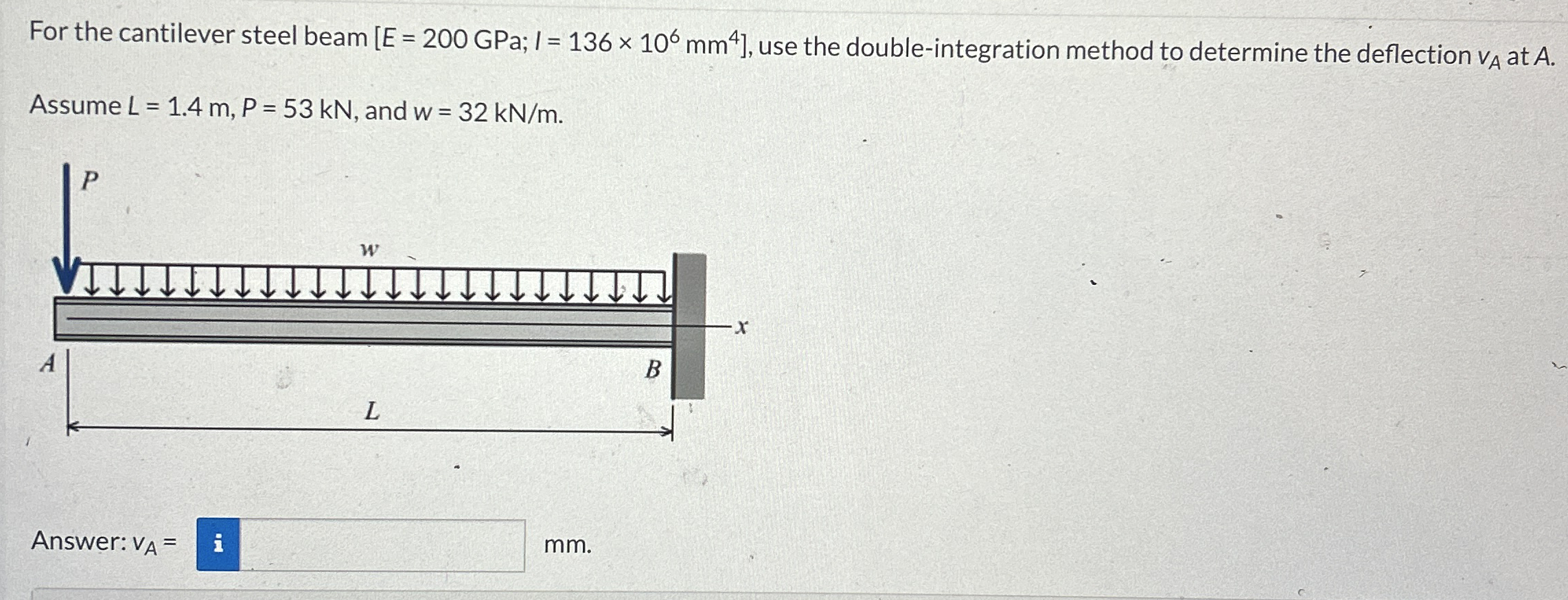 For the cantilever steel beam E = 2 0 0 GPa; I =