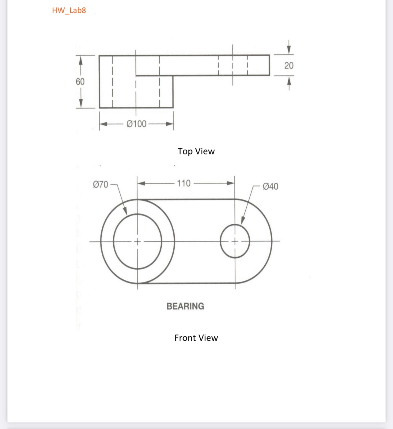 HW _ Lab 8 Top View Front View Draw using AutoCad