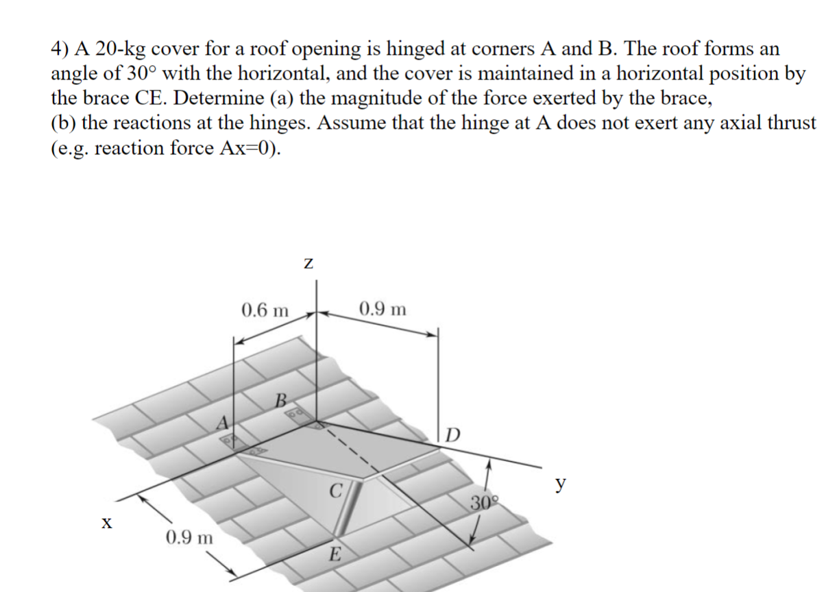 4 ) A 2 0 - kg cover for a roof opening is hinged